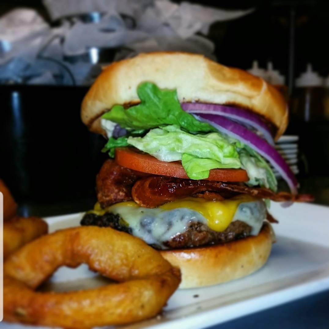 Burger and Onion Rings